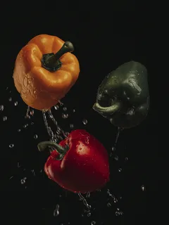 Tre peperoni freschi di diversi colori